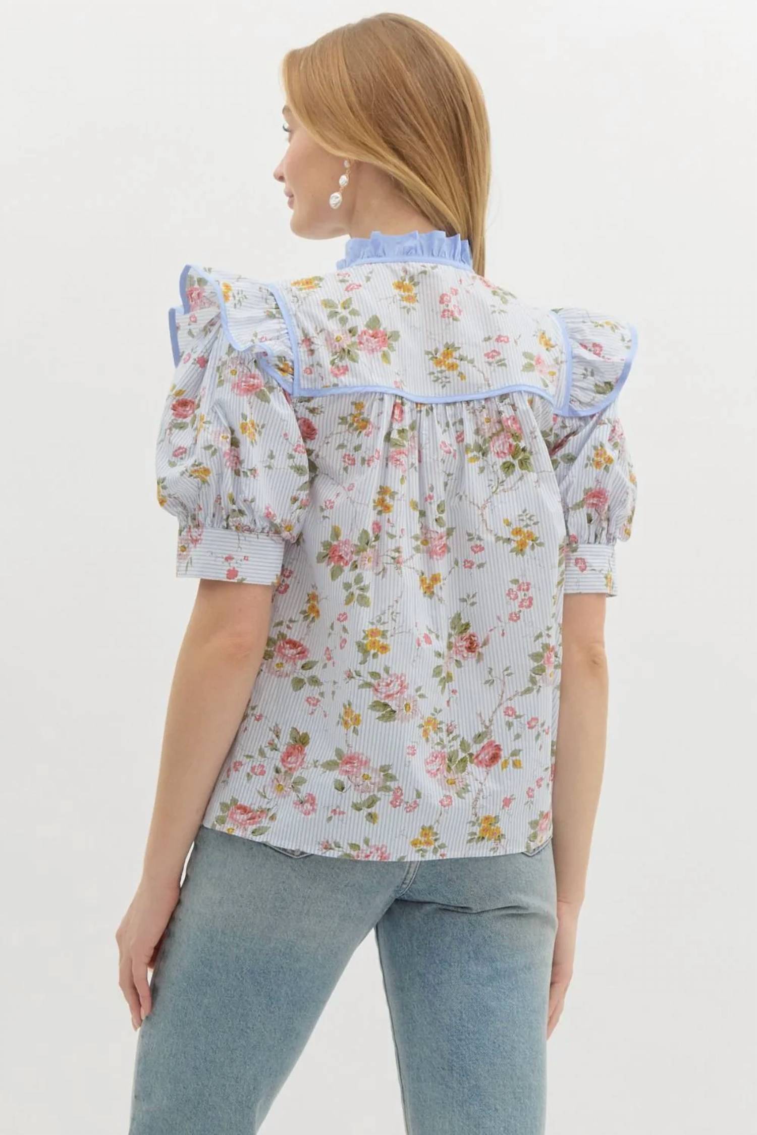Entro - Garden Glow V-neck Tie Front Top