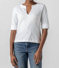 Lilla P - Loose Knit Slub Split Neck Tee