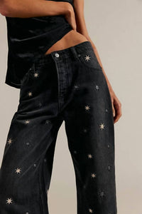Free People - Deep Trance Shine Embroidered Dropped Boyfriend Jeans