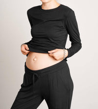 NOM Maternity Liv Long Sleeve Tee in black - women's long sleeve top - detail view