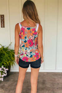 Shirley Stone - Buttery Soft Retro Bright Floral Lace Tank