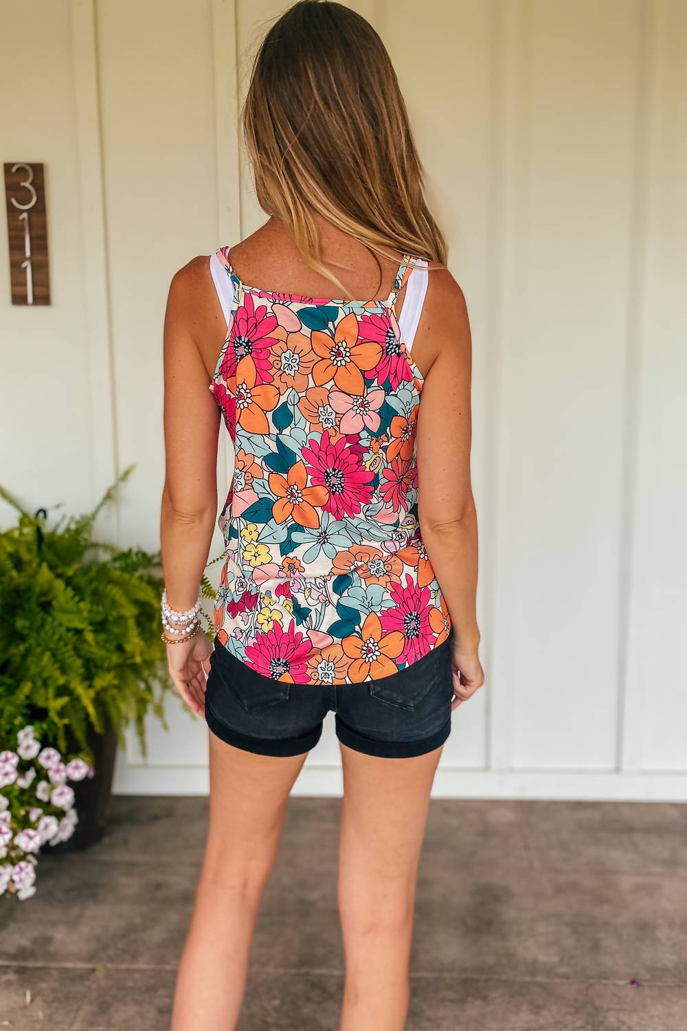 Shirley Stone - Buttery Soft Retro Bright Floral Lace Tank