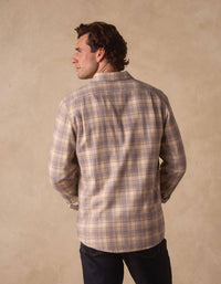 The Normal Brand Hudson Double Brushed Flannel Shirt in cream plaid - men's long sleeve top - alternate view