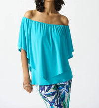 Joseph Ribkoff - Layered Shirred Off-shoulder Lightweight Top