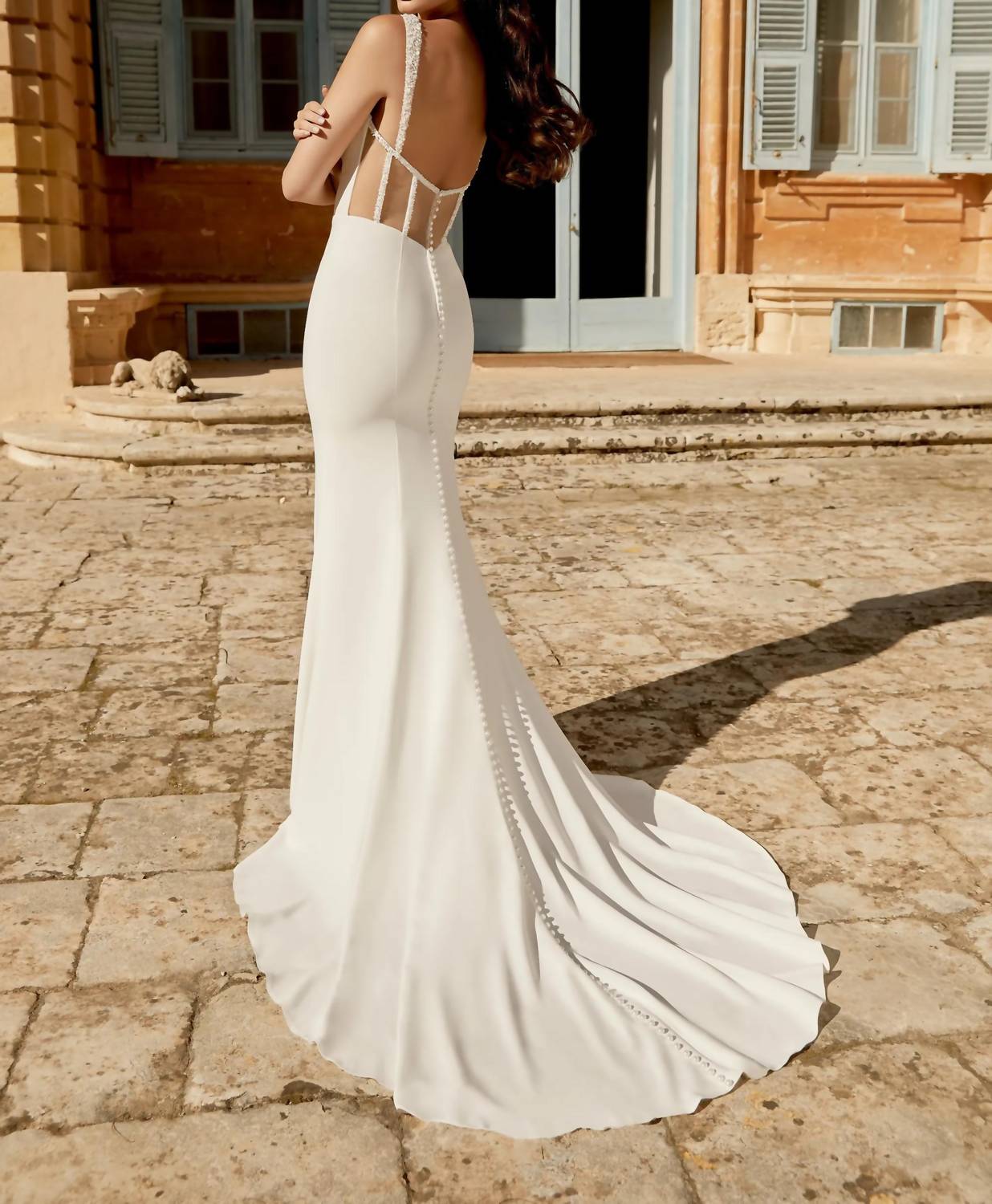 Sincerity - Beaded Crepe Fit And Flare Wedding Gown