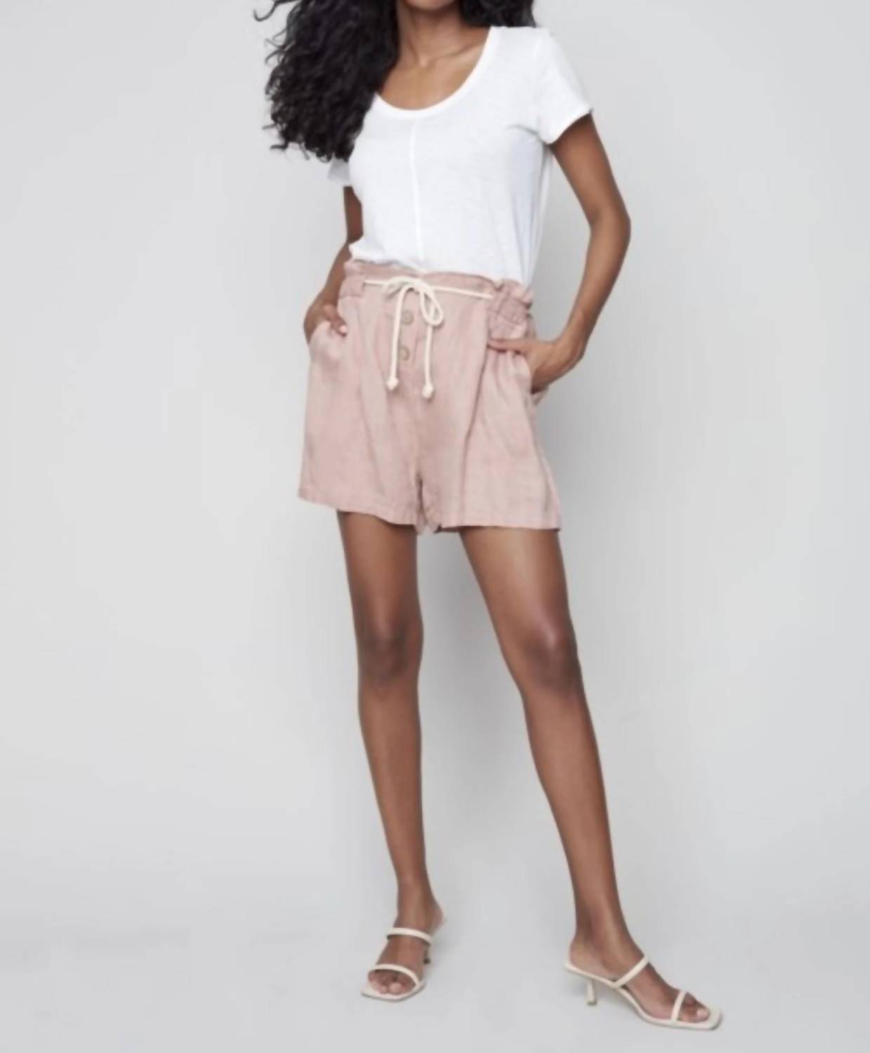 CHARLIE B Linen Short With Rope Tie in nougat - women's shorts - view 4