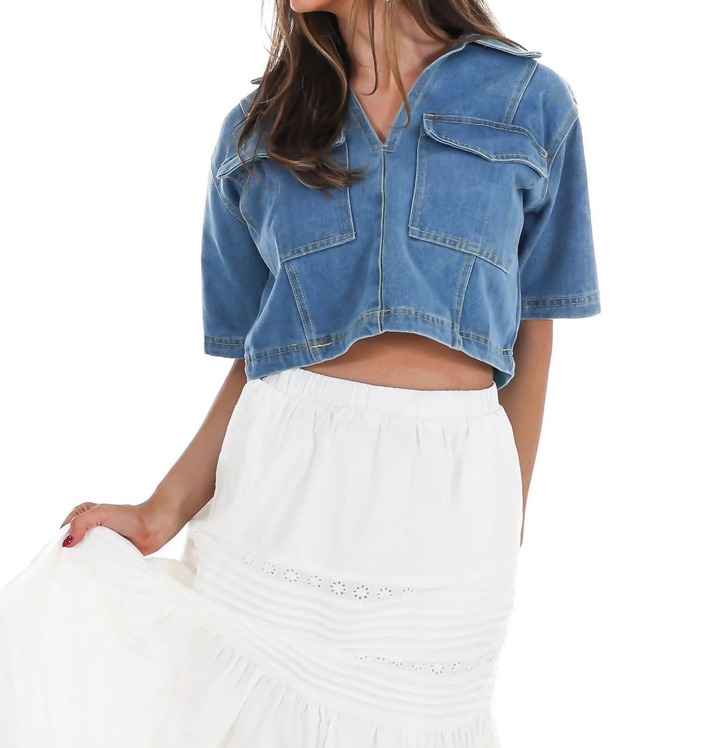 Hyfve - Clean Cut V-Neck Cropped Top