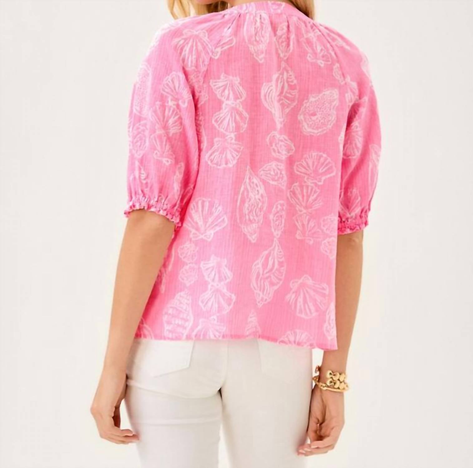 Lilly Pulitzer Caprina Top in pink - women's blouse - detail view