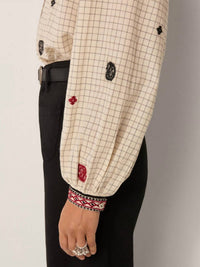 Maison Hotel Colette Blouse in ivory checks - women's blouse - detail view