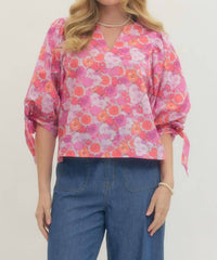 Entro - Poppy Print Tie Blouse