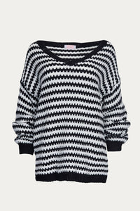 STRIPED V-NECK KNIT SWEATER