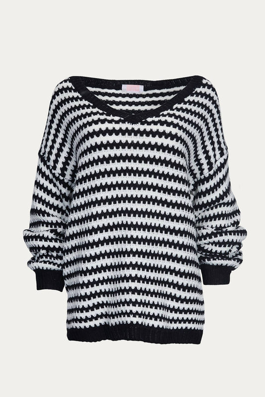 STRIPED V-NECK KNIT SWEATER