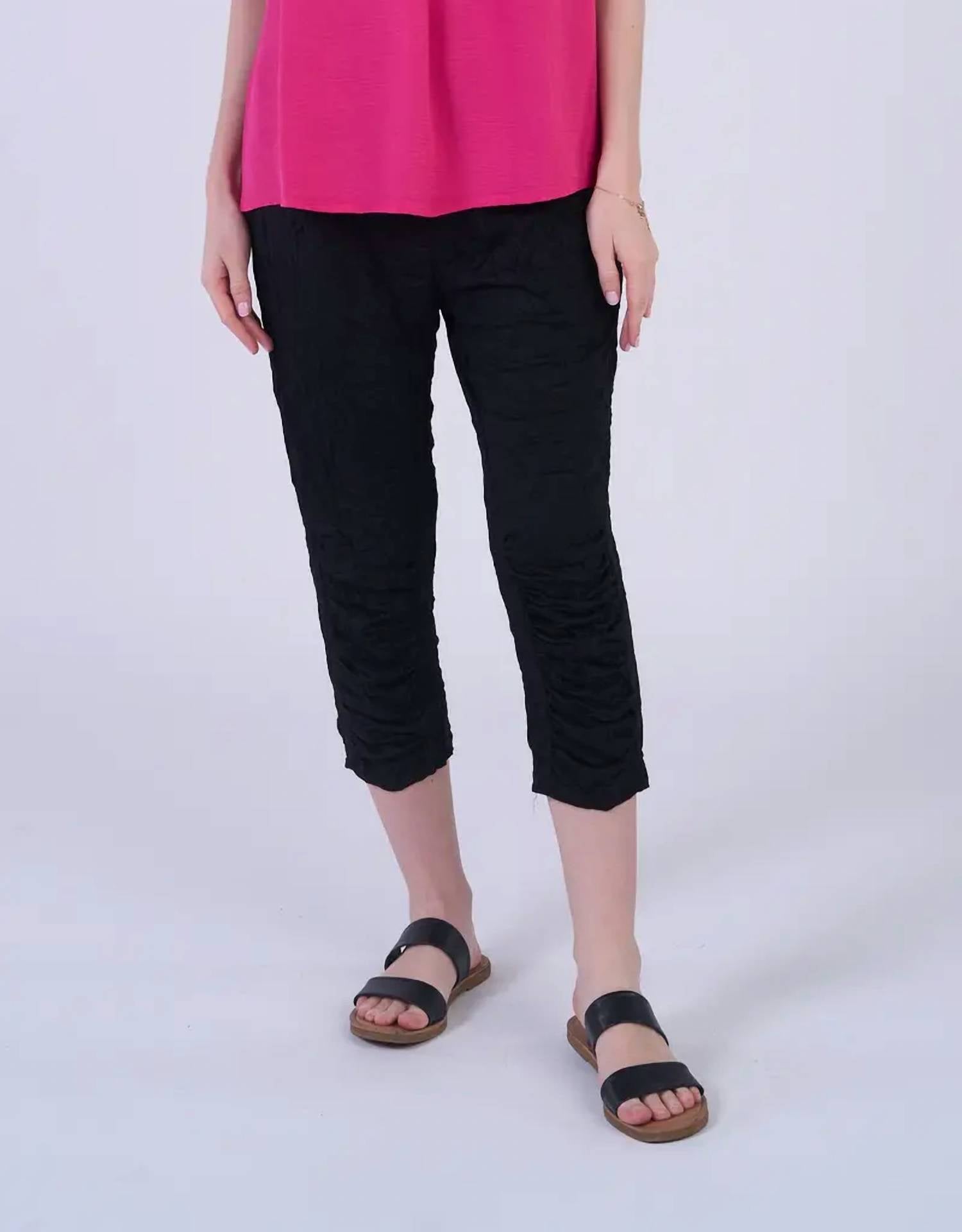 Shana Apparel Pull-on Crinkle Pants in black - women's pants