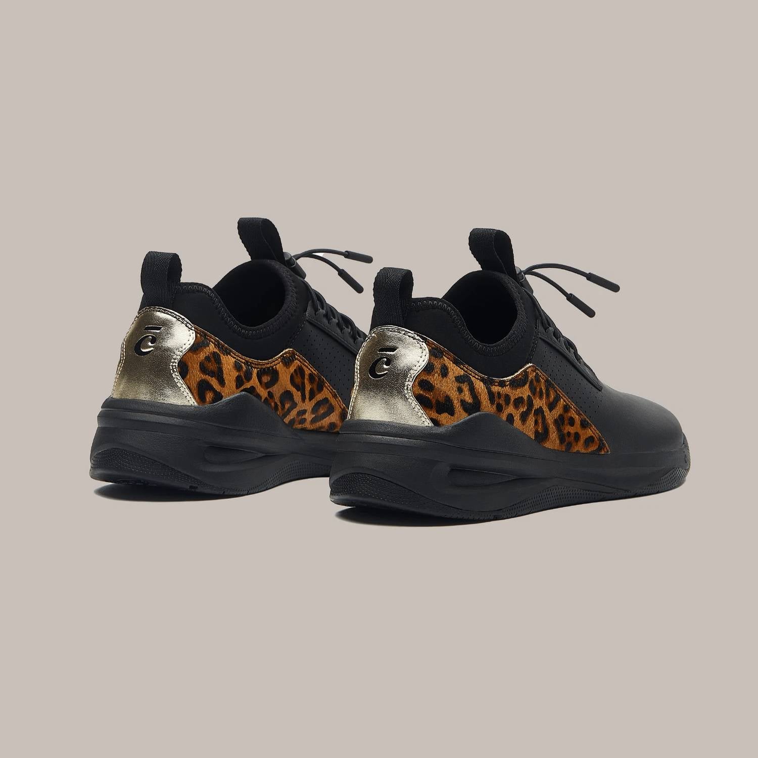 Clove Women's Classic Comfort Leather Sneakers in black leopard - women's sneaker - detail view