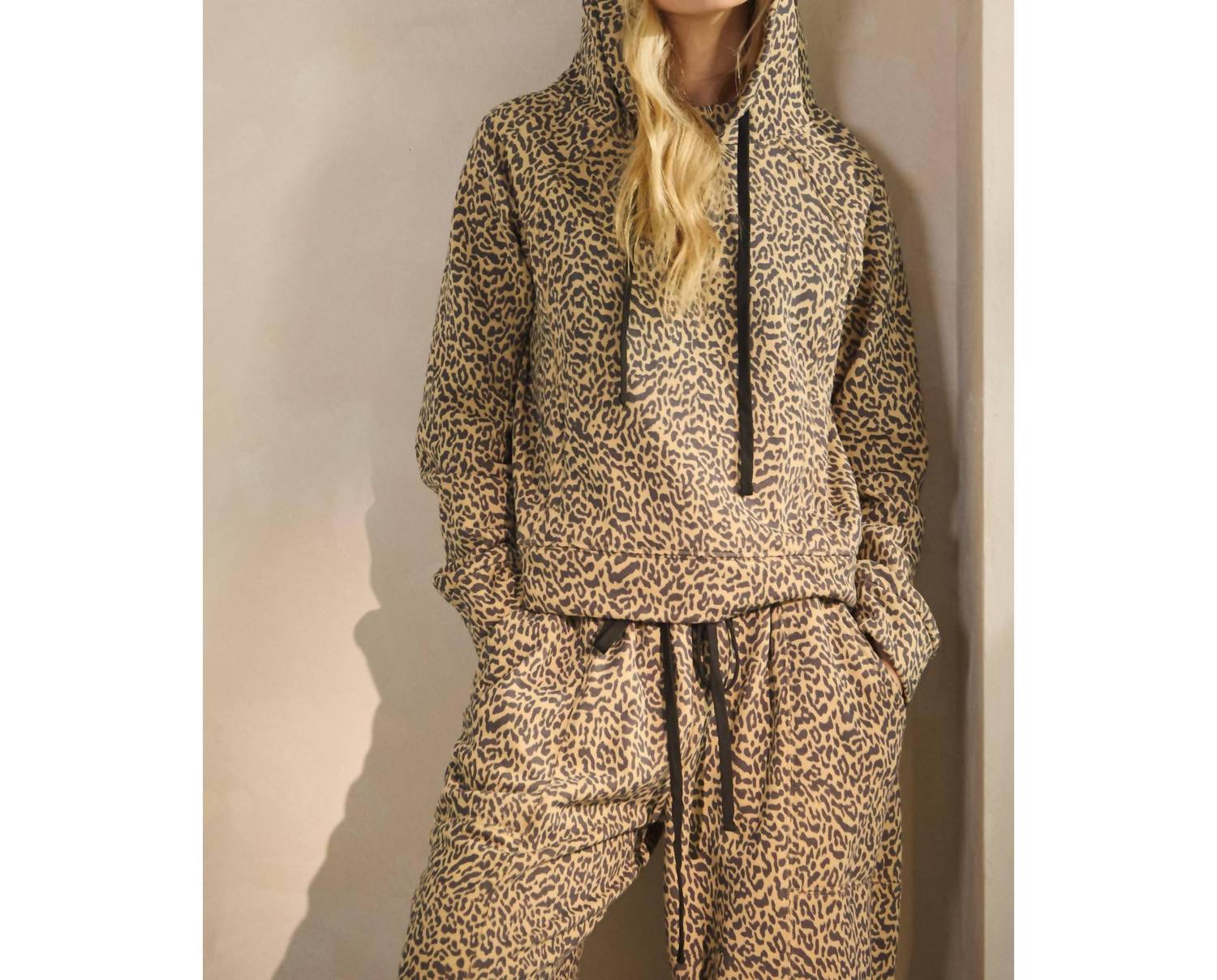 Veveret Leopard French Terry Hoodie in brown - women's top - alternate view