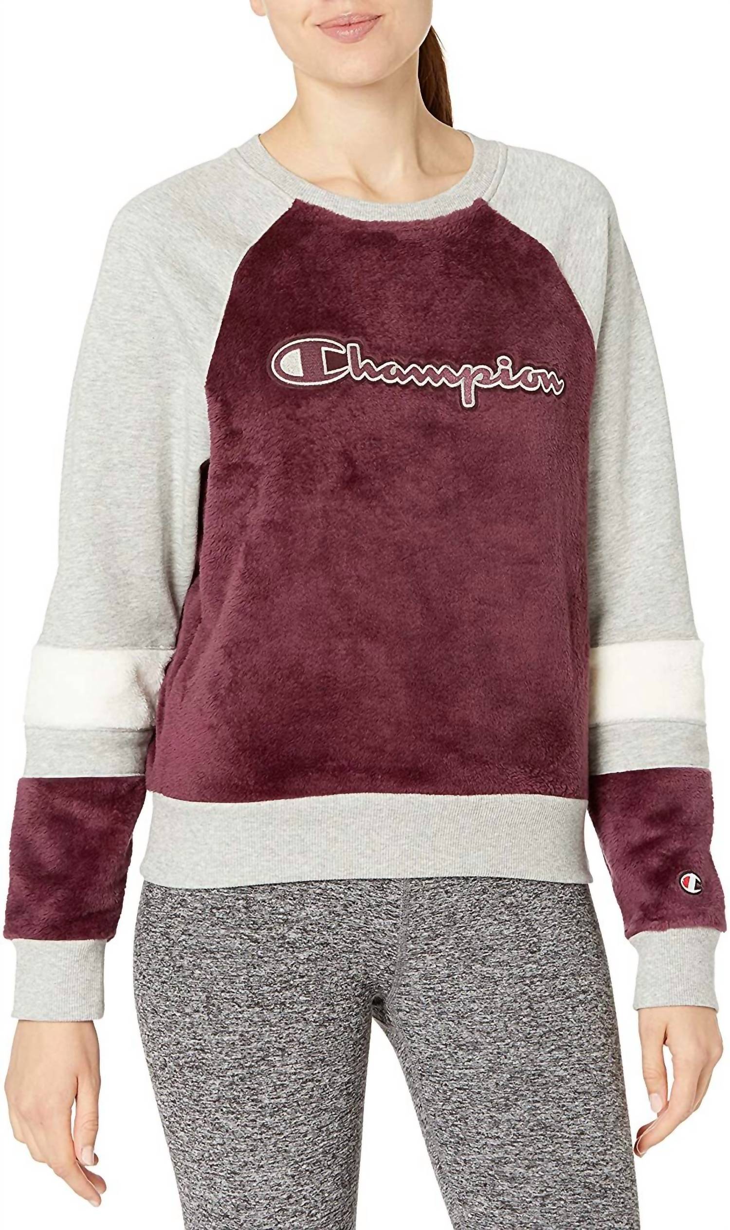 Champion - Super Fleece Faux fur Colorblocked Metallic logo Sweatshirt