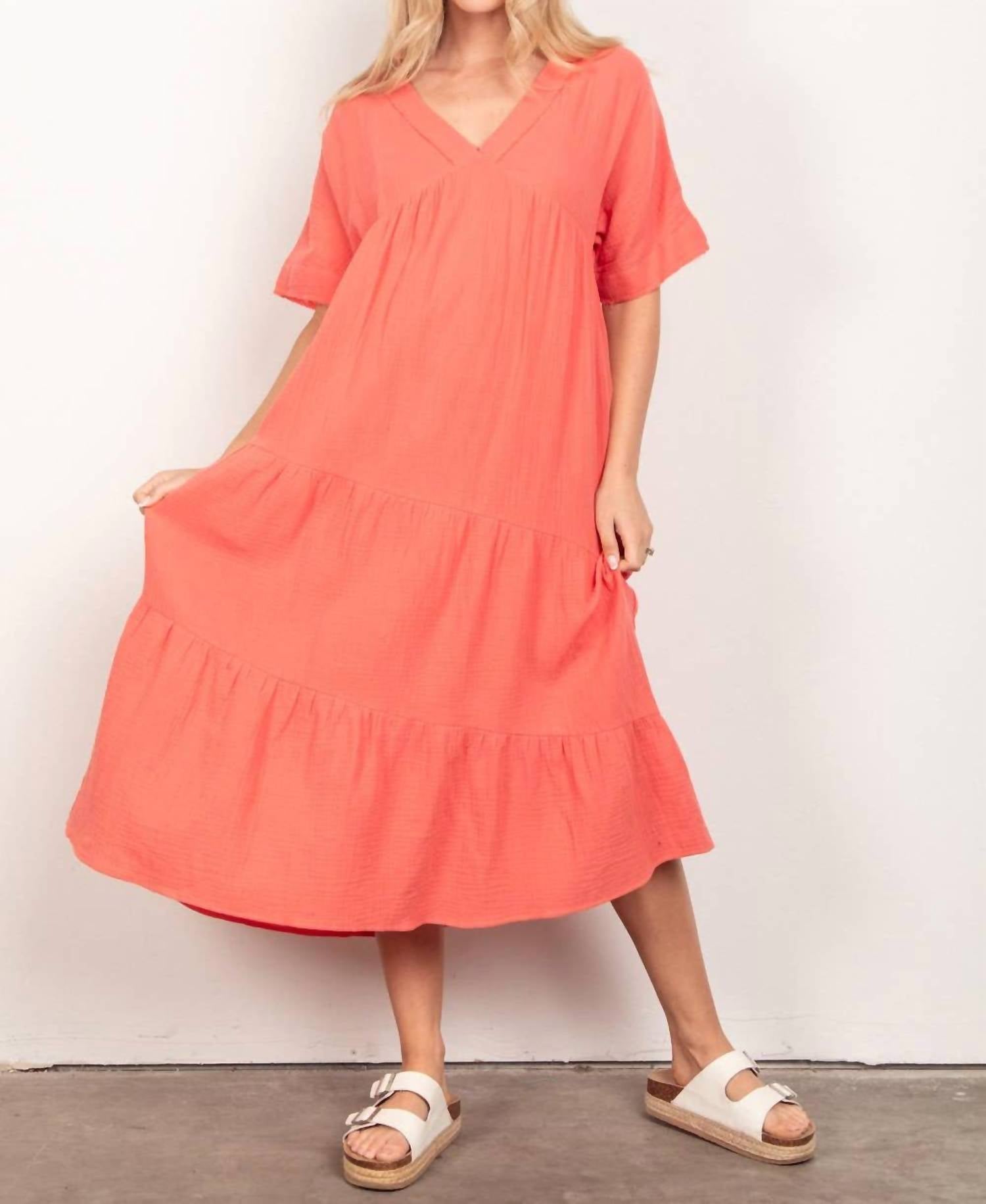 New In - Frayed Detail Soft Crinkle Gauze Midi Dress