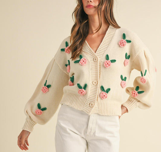 Mable - Rose Applique Cardigan