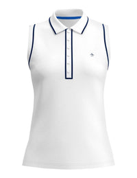 NAVY PIPING SLEEVELESS POLO SHIRT