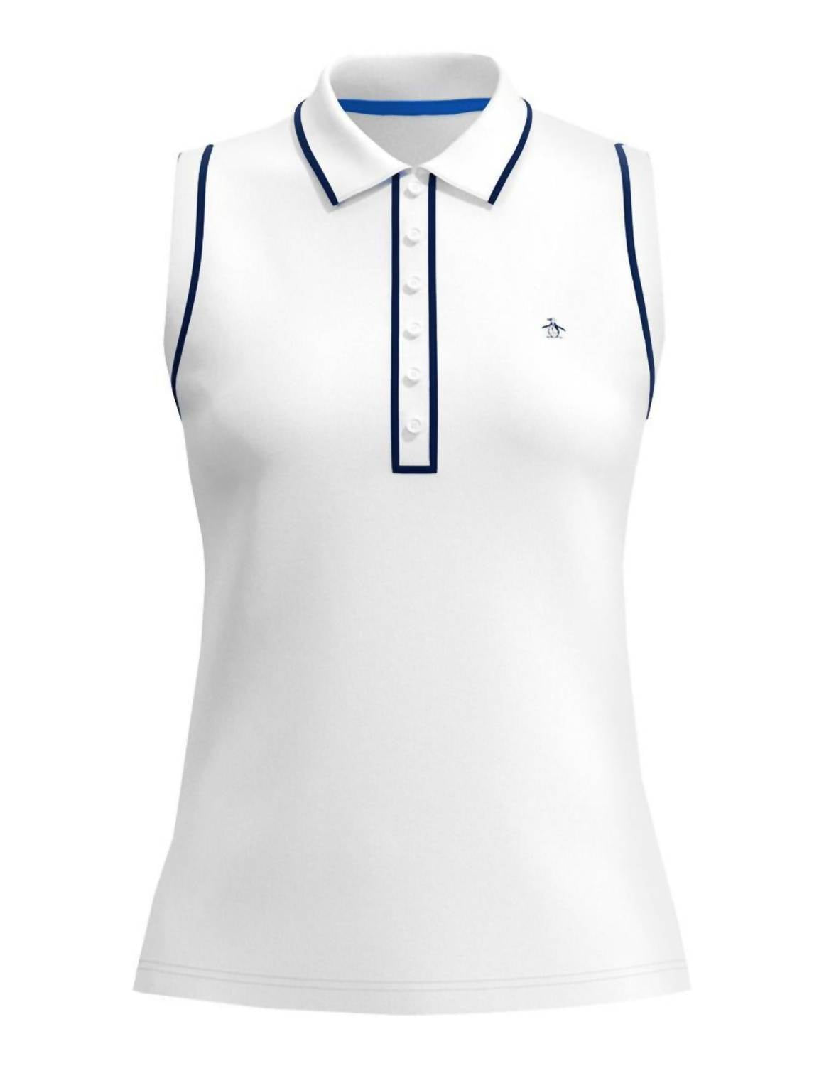 NAVY PIPING SLEEVELESS POLO SHIRT