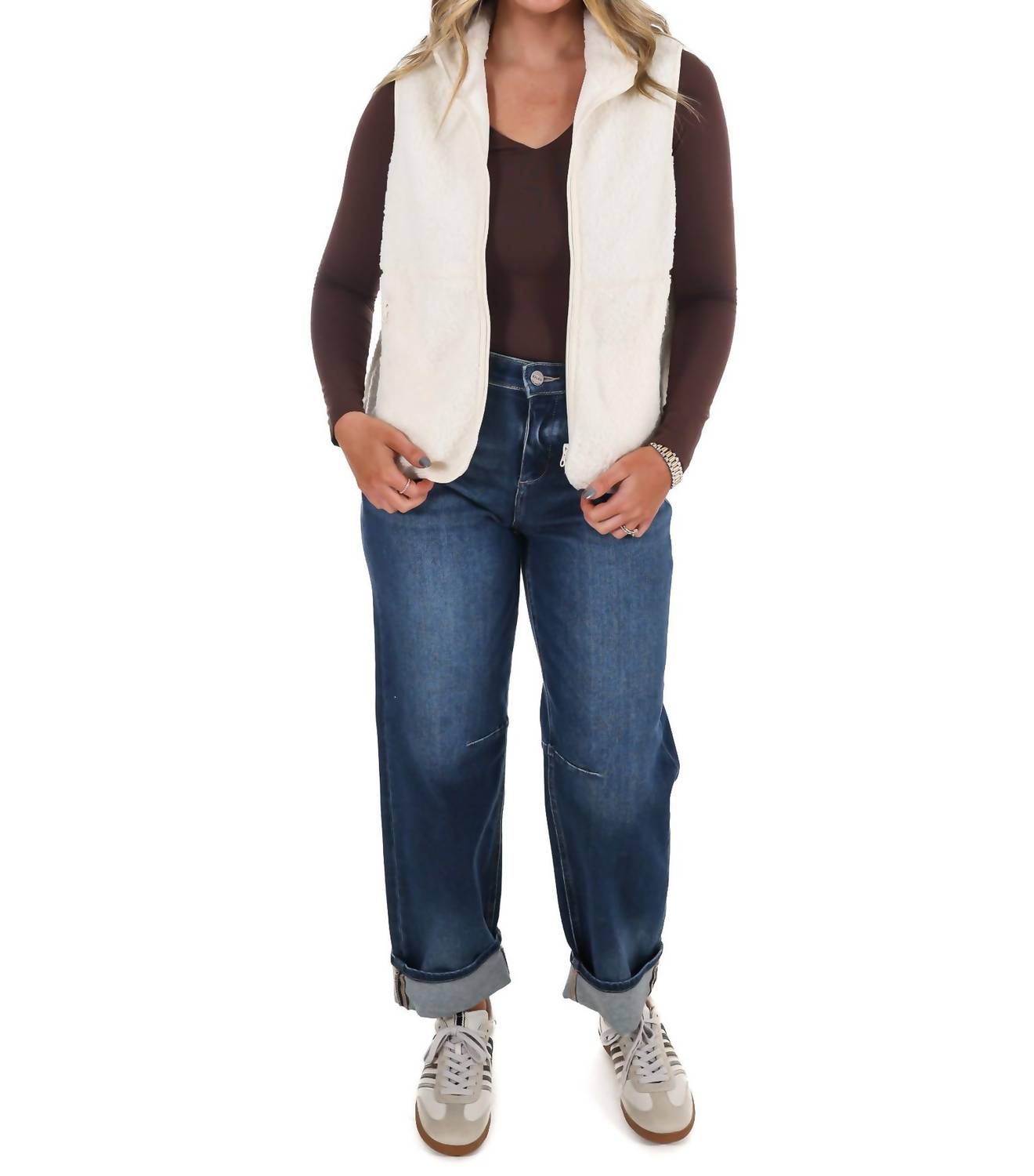 LE LIS Aspen Mock Neck Fleece Vest in cream - women's jacket - view 4