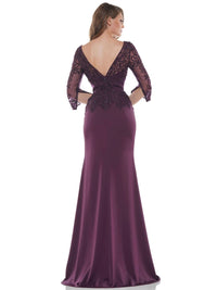 COLORS DRESS Fit & Flare 3/4 Sleeve Gown in eggplant - women's dress - alternate view