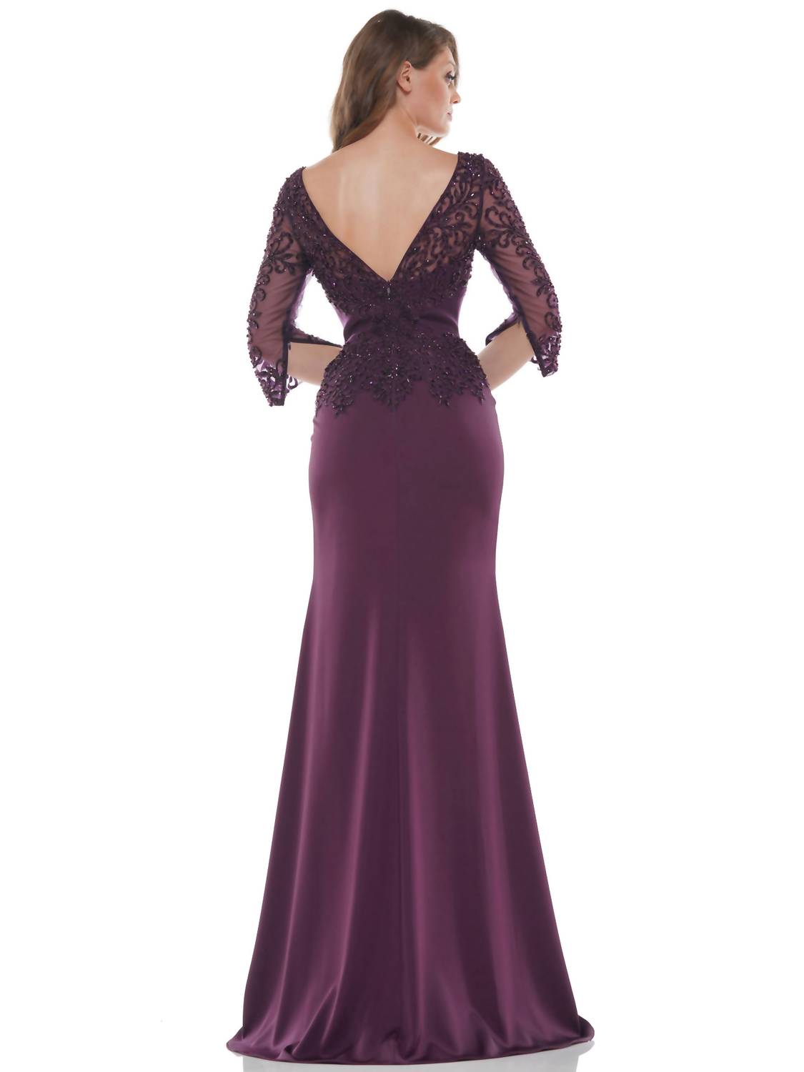 COLORS DRESS Fit & Flare 3/4 Sleeve Gown in eggplant - women's dress - alternate view