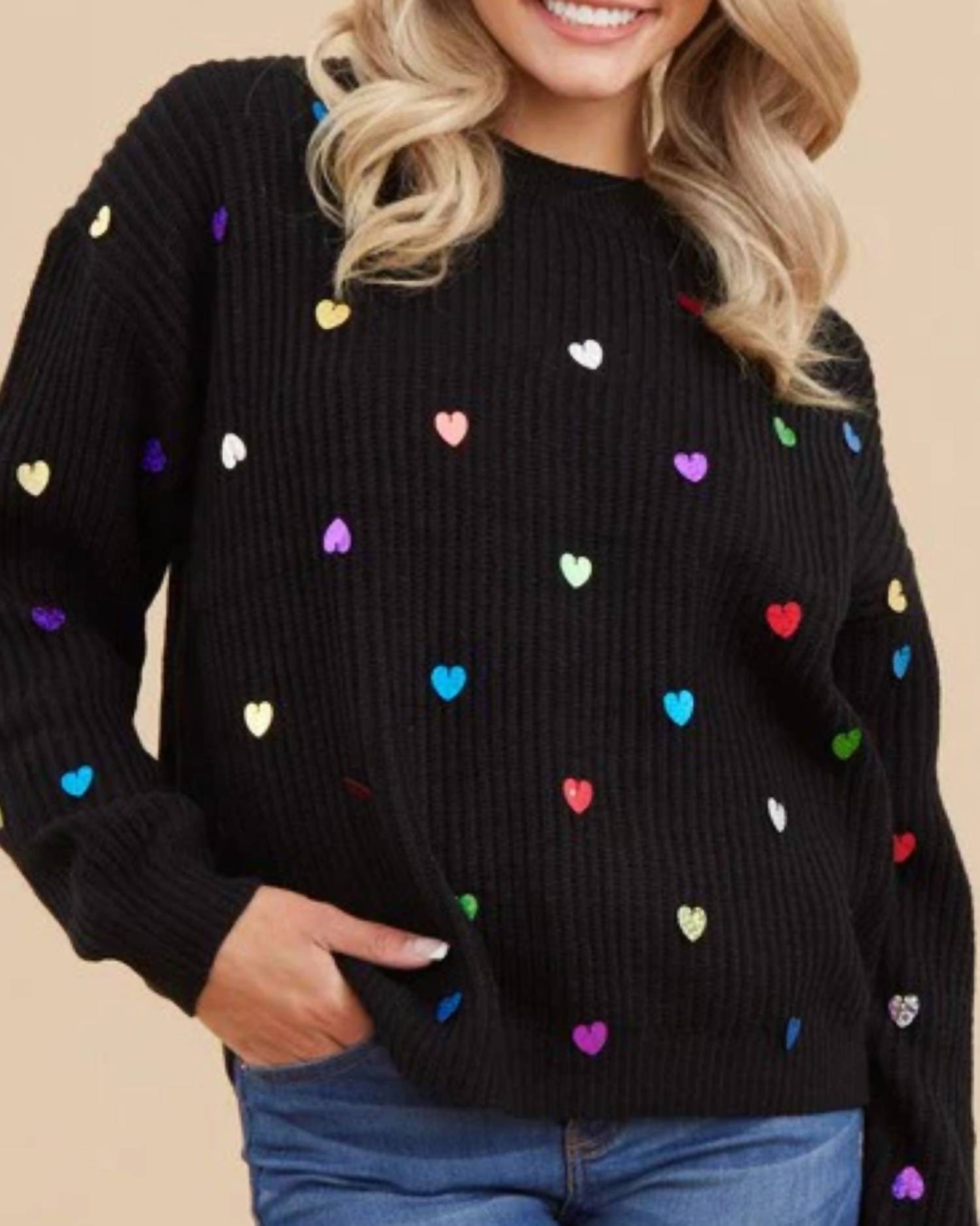 Jodifl - All Over Mini Heart Chunky Knit Sweater