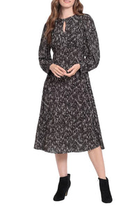 London Times - Printed Long Sleeve A-Line Dress