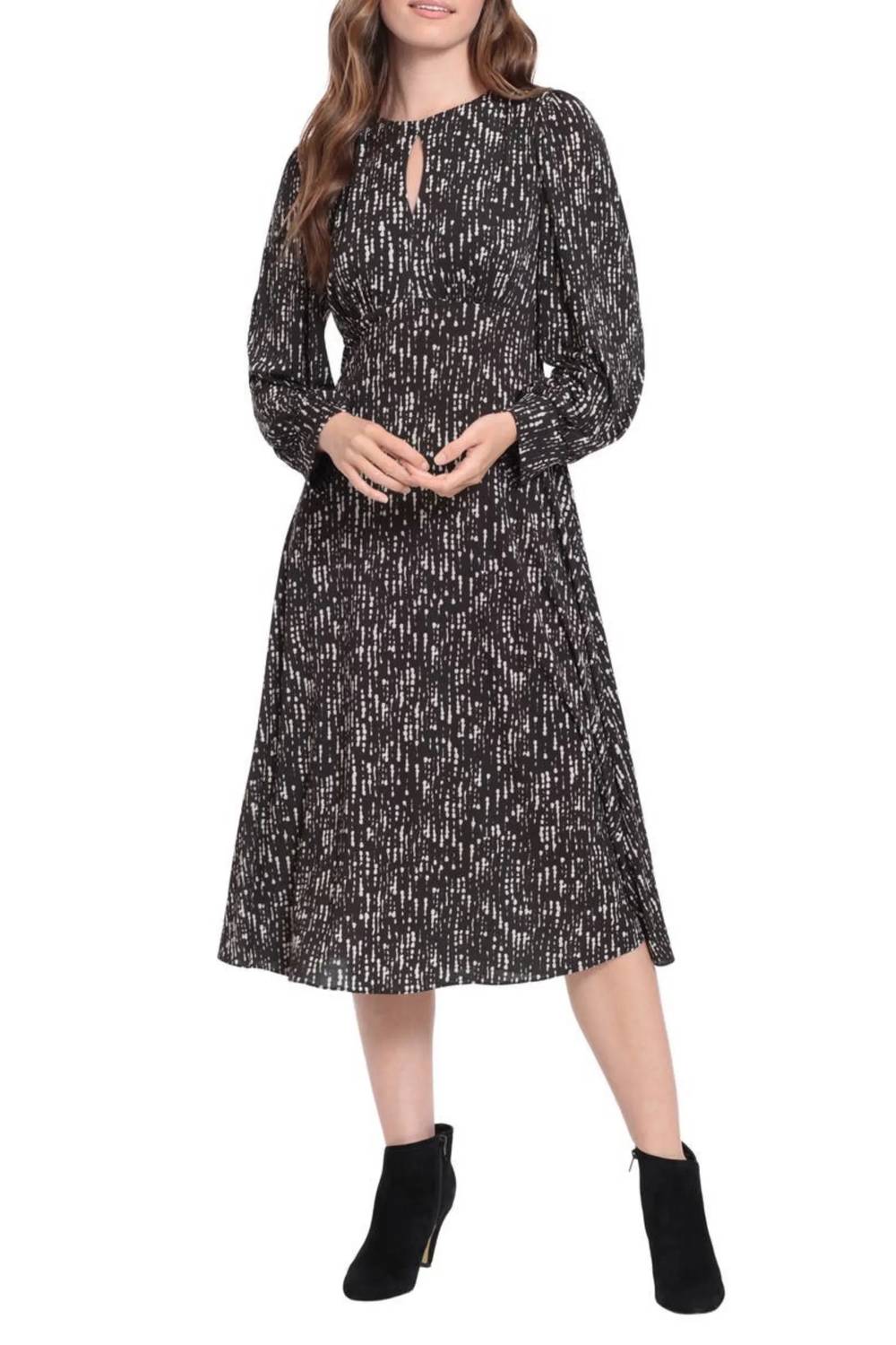London Times - Printed Long Sleeve A-Line Dress