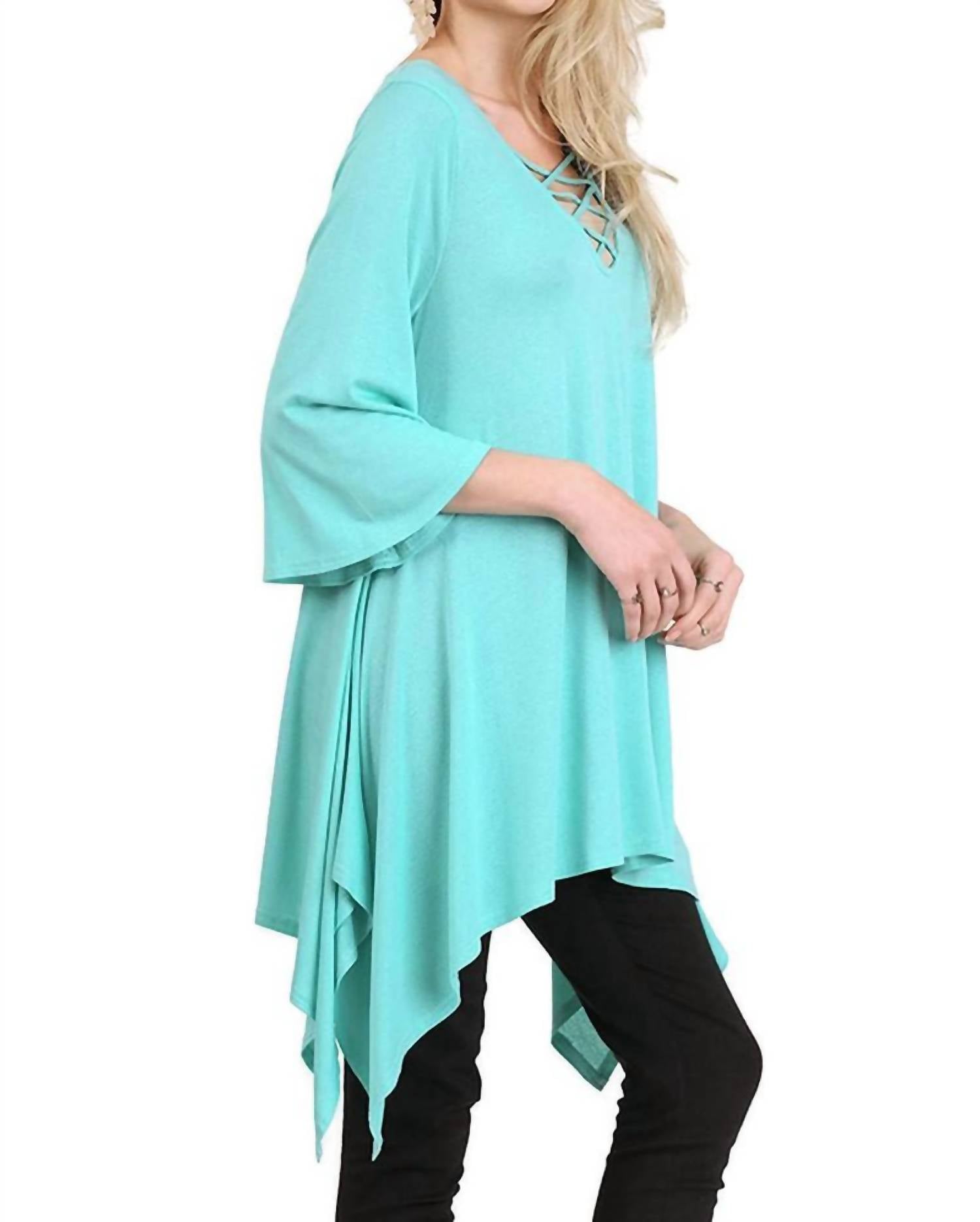 Umgee - Crossed Bell Sleeve Asymmetrical Tunic