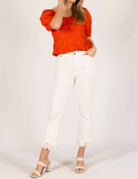 Before You Collection Margo Linen Half Sleeve Top in poppy - women's blouse - view 4