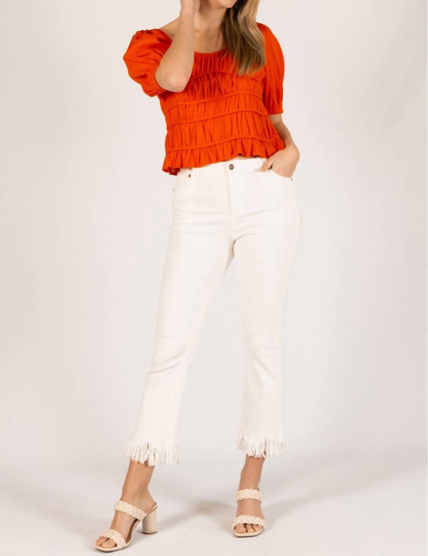 Before You Collection Margo Linen Half Sleeve Top in poppy - women's blouse - view 4