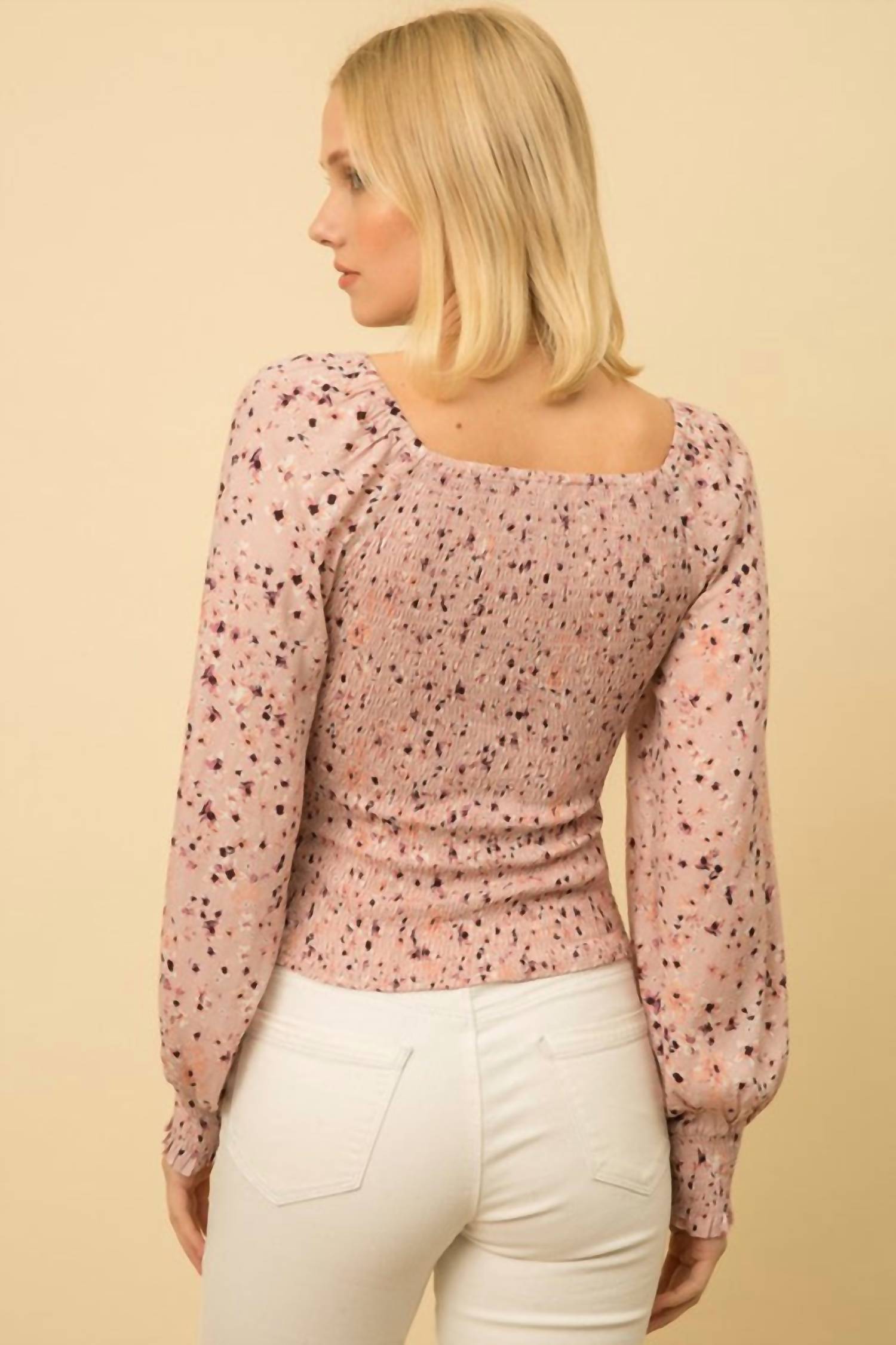 Smocked Balloon Sleeve Blouse