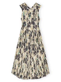 Ganni - Printed Pleats Smock Midi Straps Dress