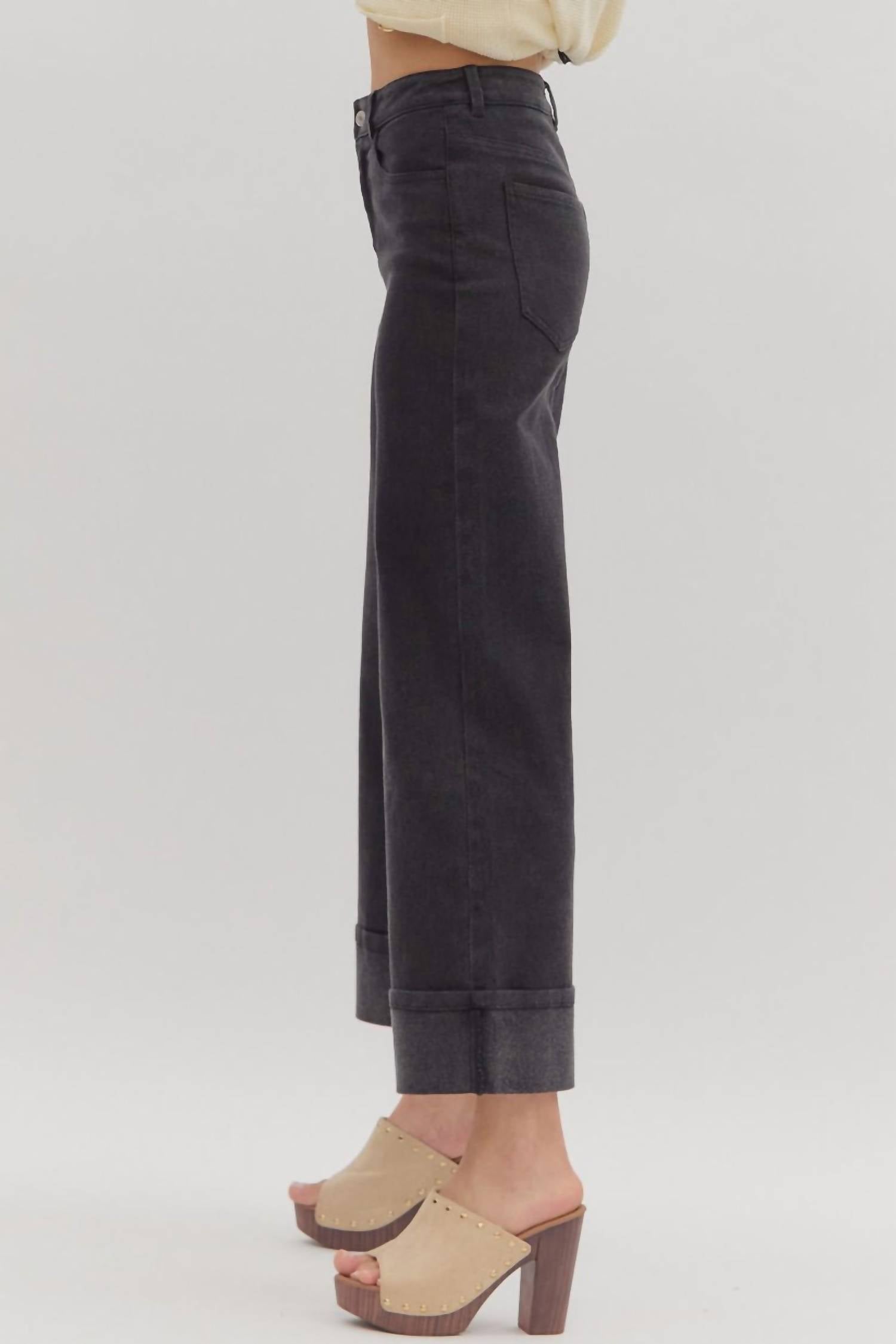 Entro - High Waist Wide Leg Cropped Pants
