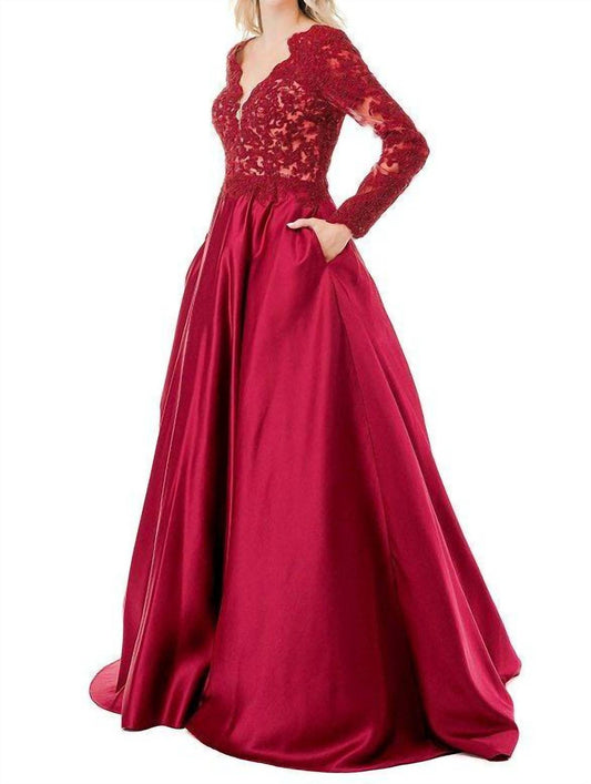 Coya Collection - Long Sleeve Satin Ball Gown