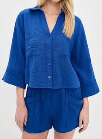 Z Supply Helena Airy Button Up Shirt in nautical - women's blouse