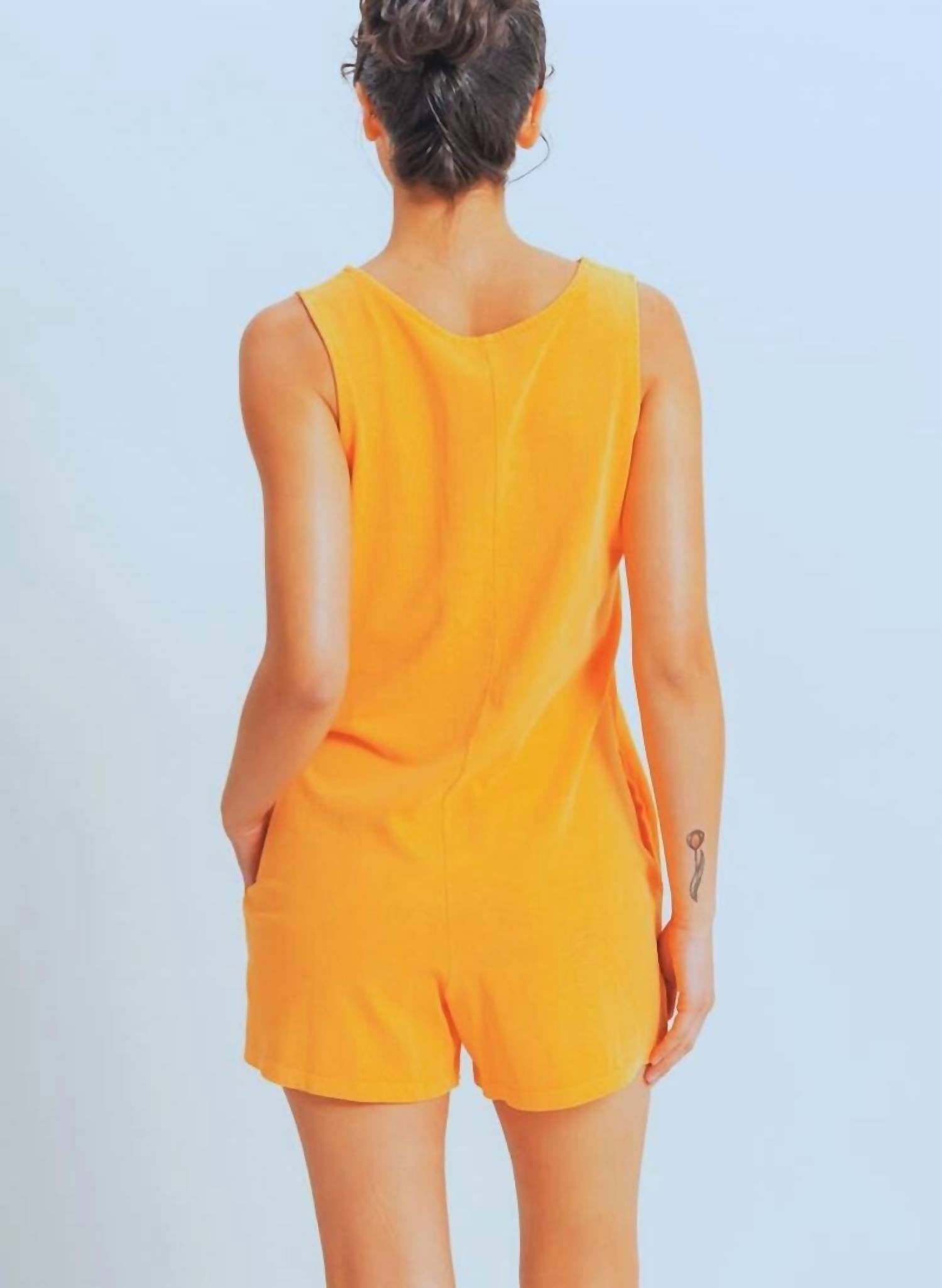 HYFVE Golden Girl V-Neck Sleeveless Romper in yellow - women's pants - alternate view