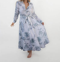NIBI MTK Sierra Dress in faded teal palms - women's dress