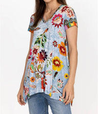 Johnny Was Rainbow Floral Drape Tunic in multi - women's shirt