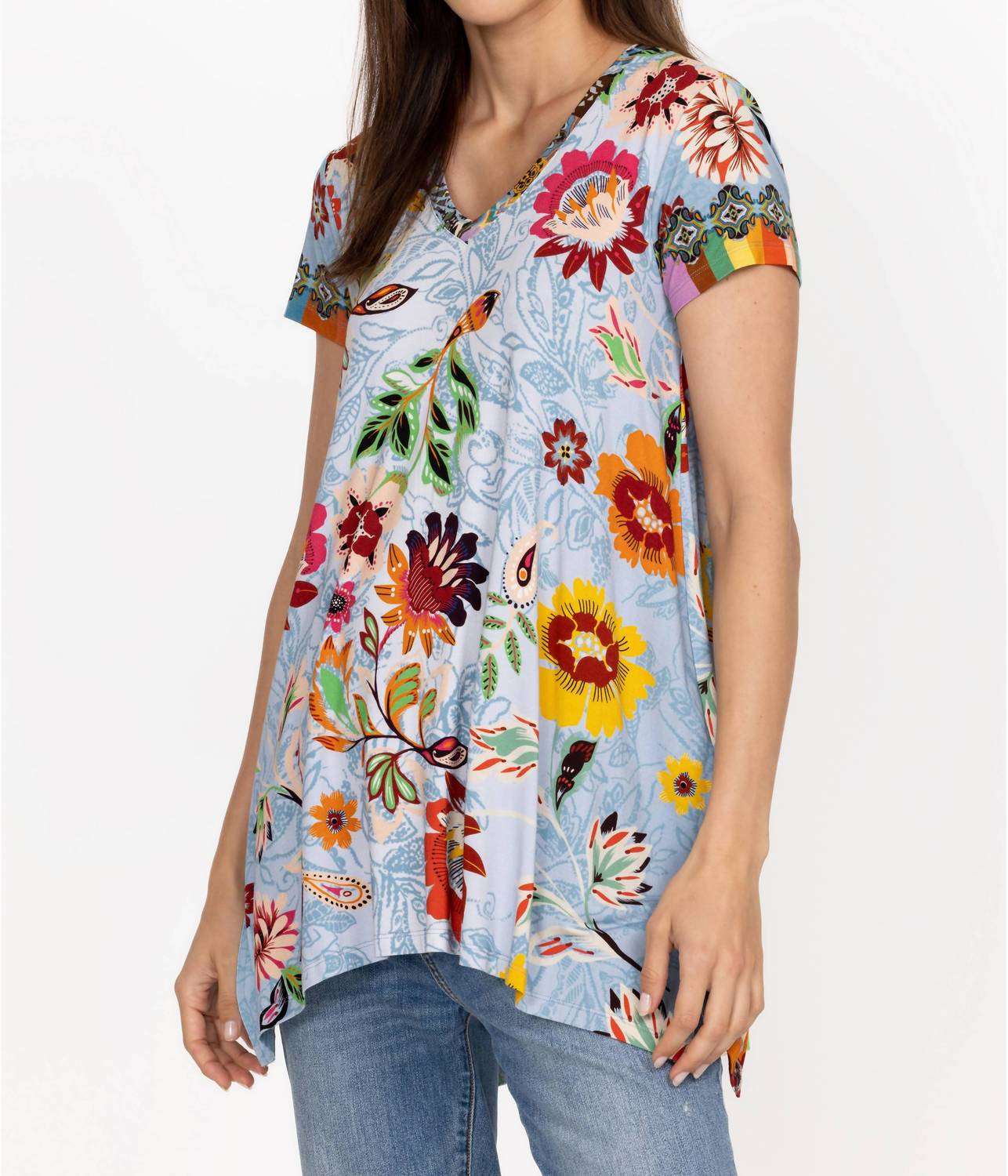 Johnny Was Rainbow Floral Drape Tunic in multi - women's shirt