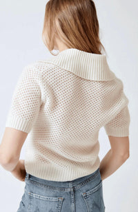 White + Warren Cashmere Mesh Polo in soft white - women's t-shirt - detail view