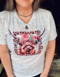 BELLA + CANVAS Highlander Leopard Tee in white marble - women's sweater - detail view