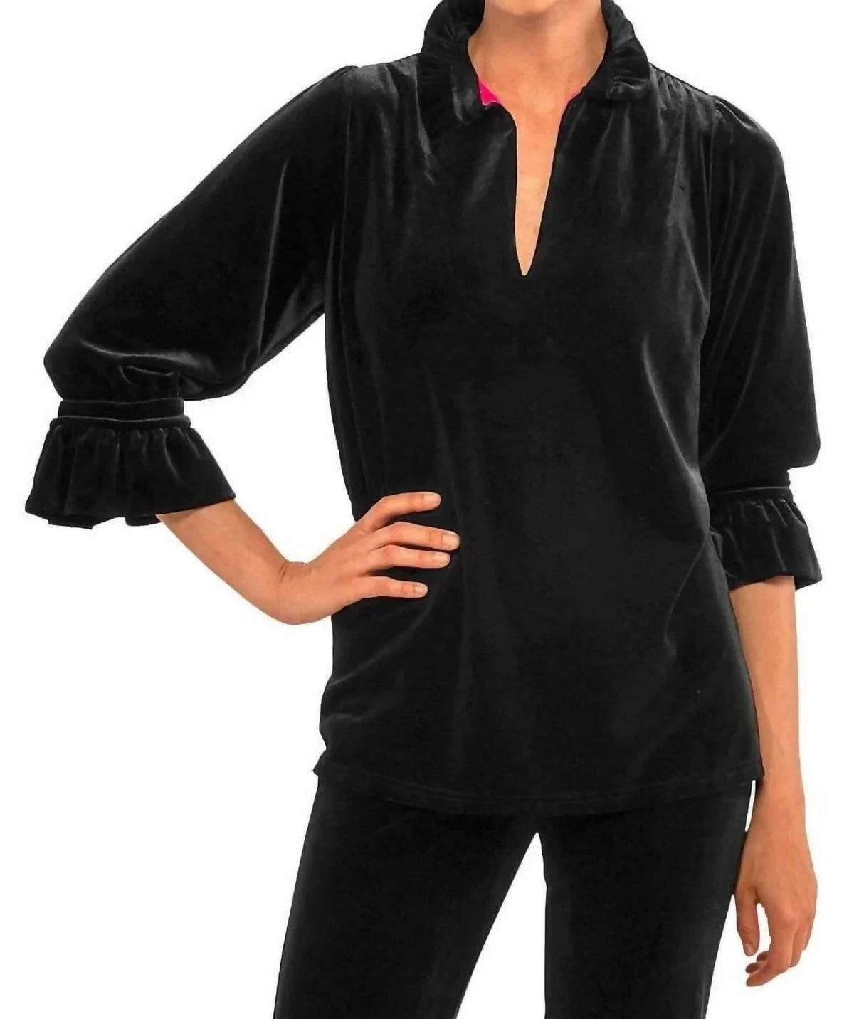 Gretchen Scott - Ruffle Neck Tunic Top