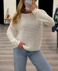 Staccato - Wide Crew Neck Crochet Pullover Sweater