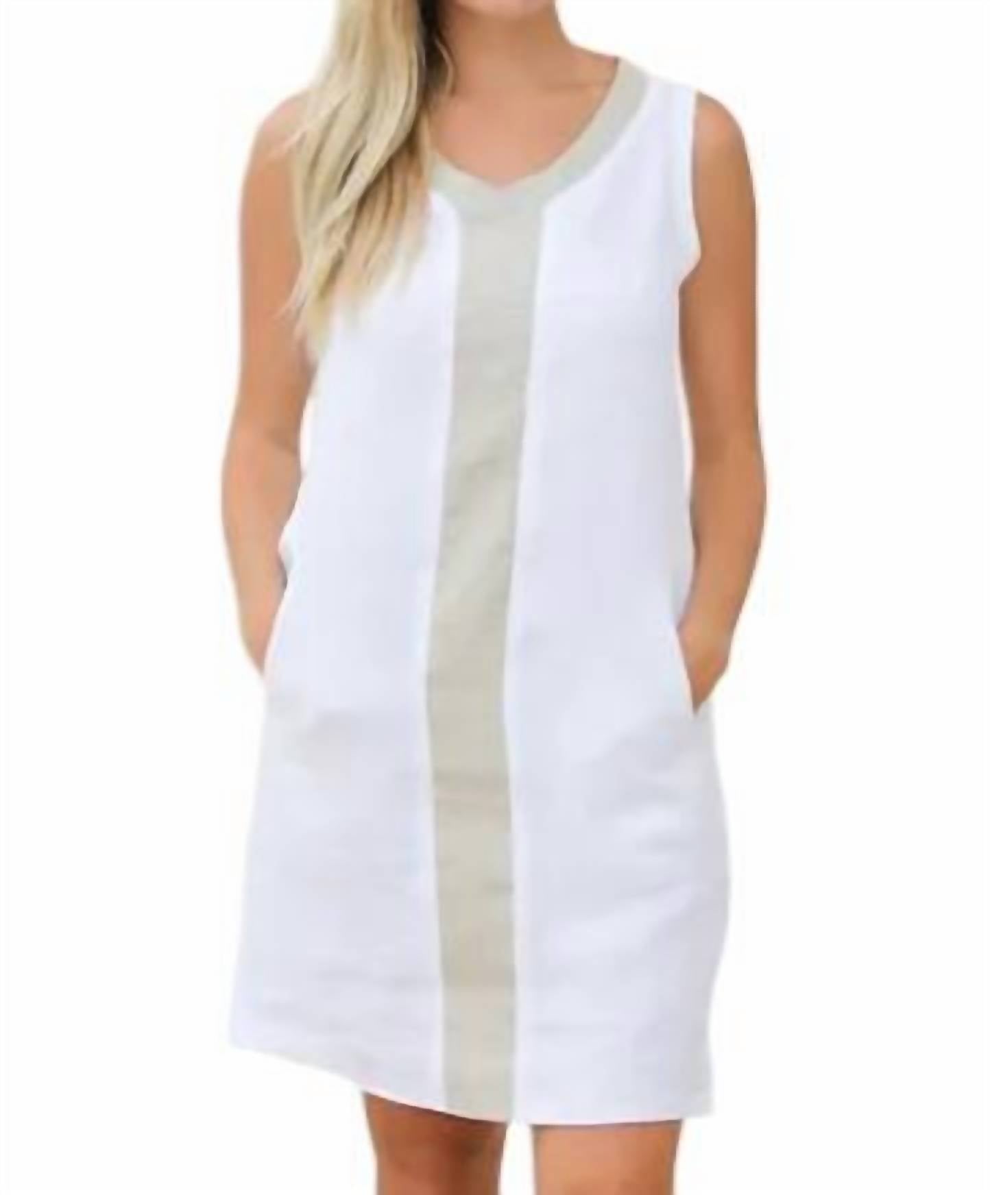 Ilinen - V-Neck Mini Dress with Gold Stripe