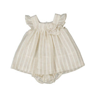 Mayoral - Newborn Girl Striped Linen Dress With Nappy Cover Set