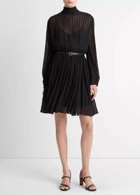 Vince - Crinkle Stripe Mock Neck Long Sleeve Dress