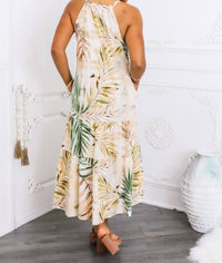 Surelymine - Tropical Palm Tiered Maxi Dress